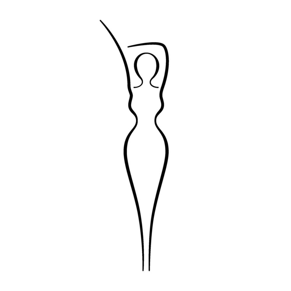 mujer cuerpo, niña belleza, línea Arte icono. hembra actitud contorno silueta, modelo, cifra. resumen firmar de niña para bienestar centro, deporte, bailar, belleza salón, spa. vector ilustración