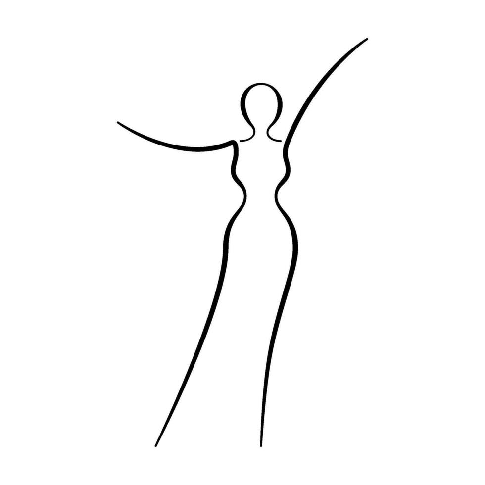 mujer cuerpo, niña belleza, línea Arte icono. hembra actitud contorno silueta, modelo, cifra. resumen firmar de niña para bienestar centro, deporte, bailar, belleza salón, spa. vector ilustración