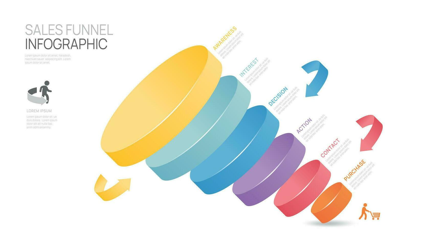 Infographic Sales funnel diagram template for business. Modern  Timeline 6 step level, digital marketing data, presentation vector infographics.
