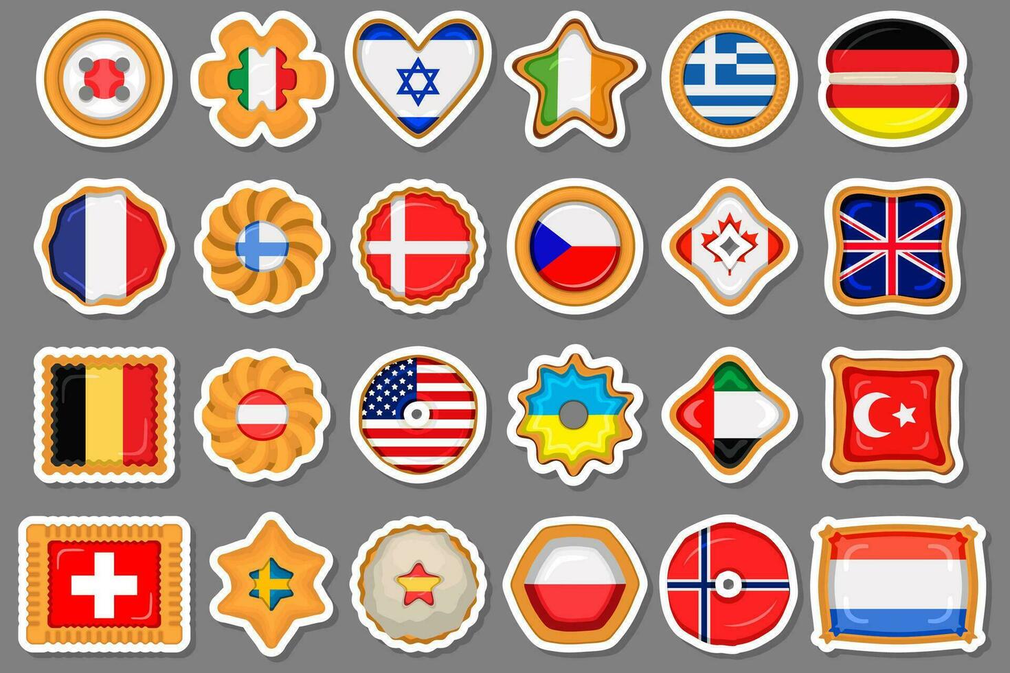 Set homemade cookie with flag country world in tasty biscuit vector