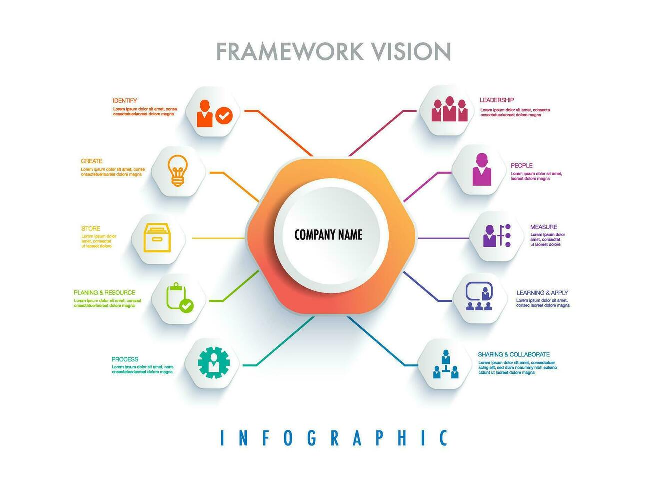 Infographic template for business framework vision 10 processes ,Modern step timeline diagram, procedure concept, with 10 options, steps or processes. vector