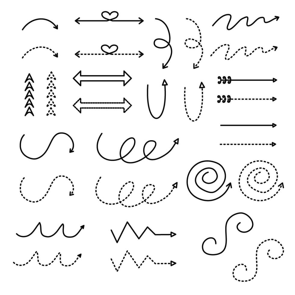 Set of hand drawn doodle arrows. Vector illustration for your design