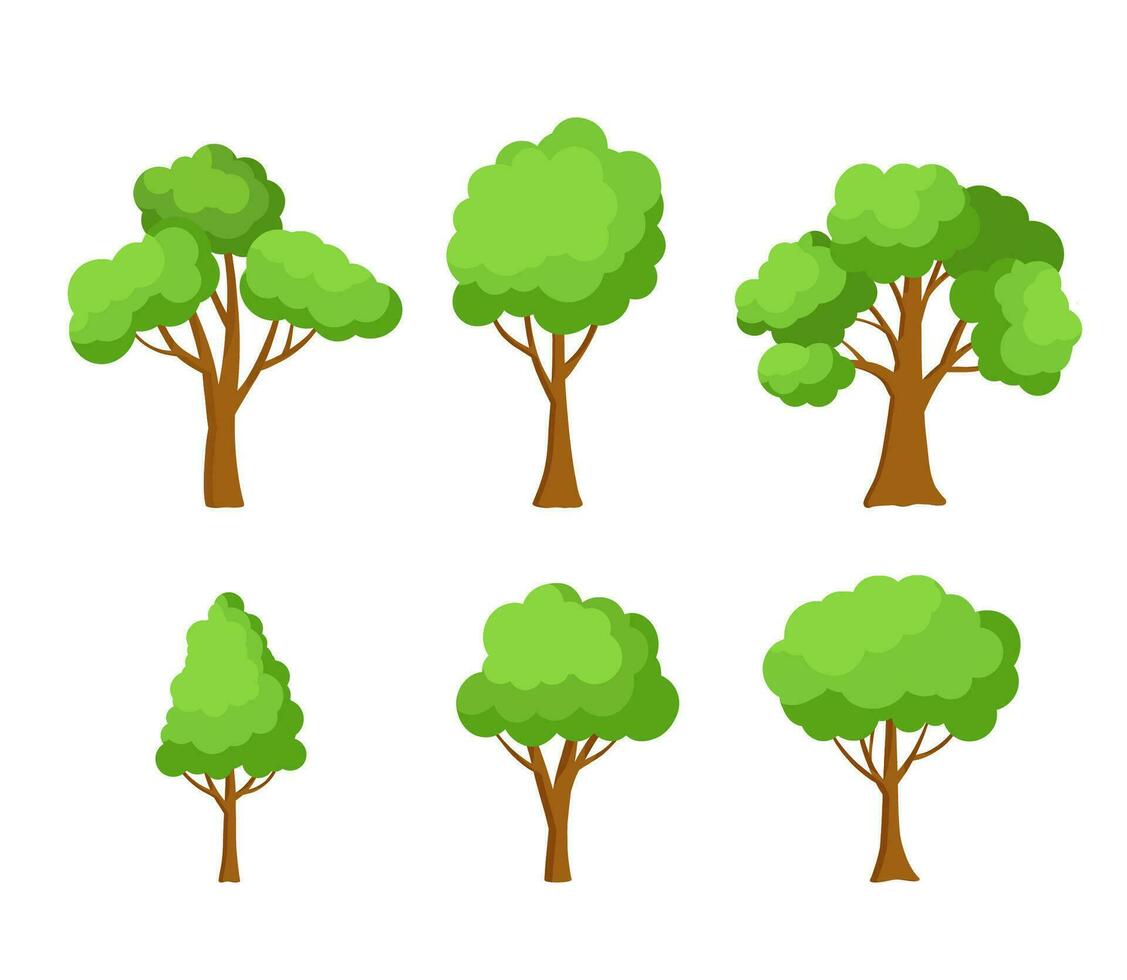 colección de verde arboles ilustraciones. conjunto de vector plano dibujos animados plantas aislado en blanco