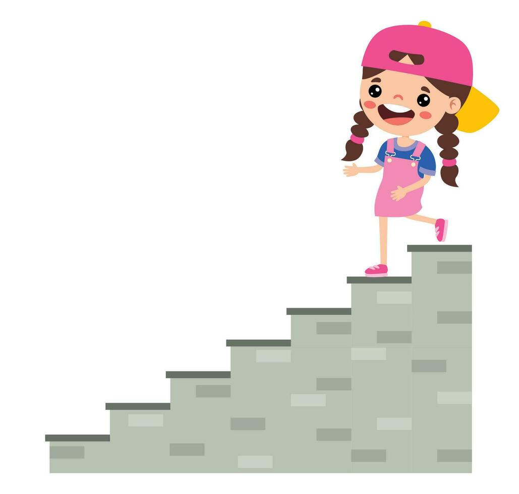 Cartoon Kid Walking Down On Stairs vector