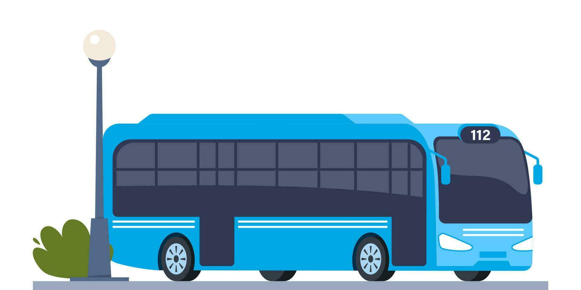 Blue City bus. Passenger transport side view. Public transport. Modern touristic bus. Vector illustration.