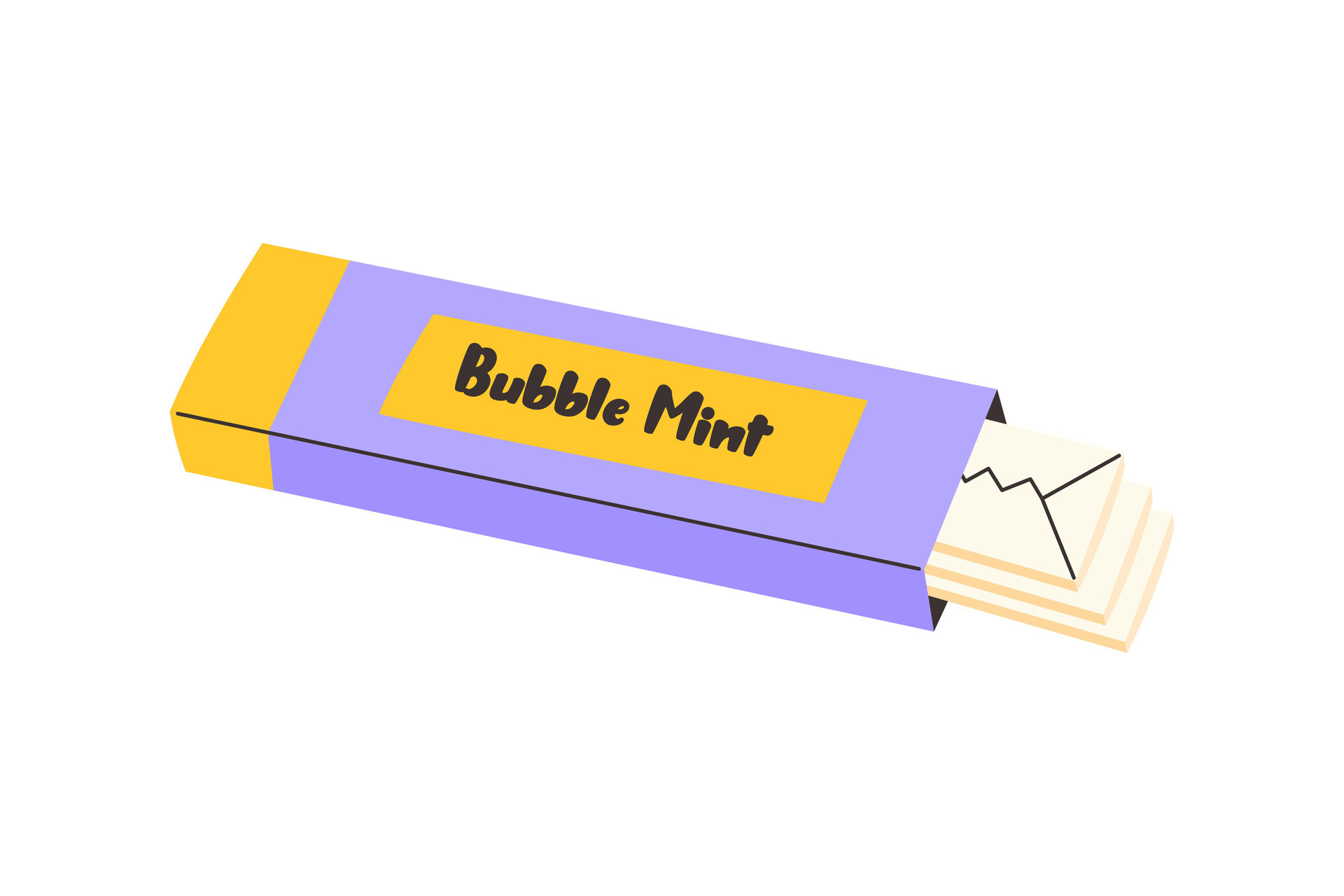 Chewing bubble gum sticks in a package. Bubble mint gum 80s, 90s