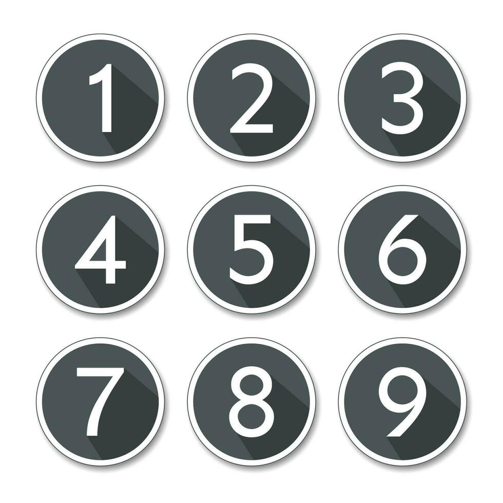 Set of round buttons with numbers from 1 to 9 icon vector. Numbers counting vector button icon design set