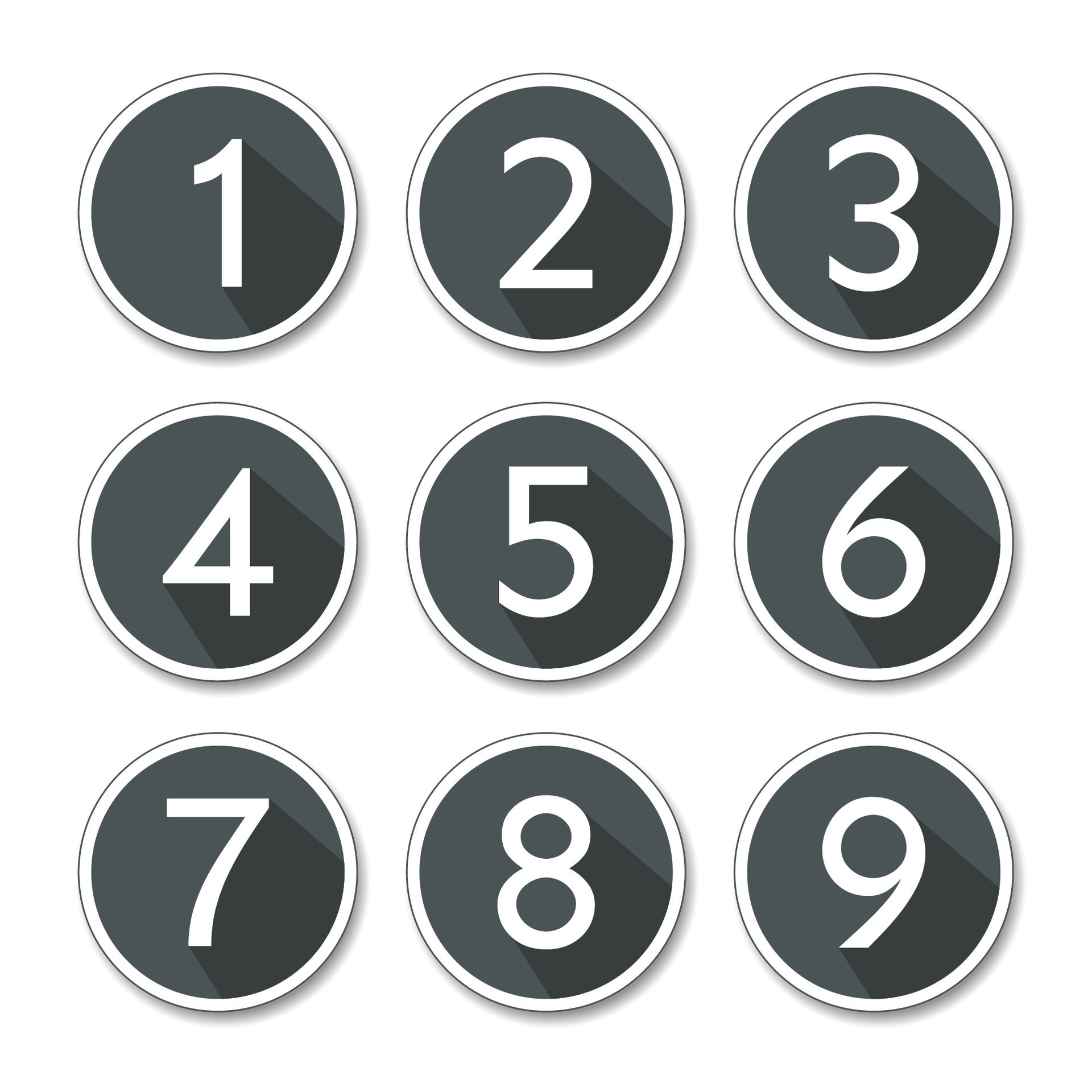 Set of round buttons with numbers from 1 to 9 icon vector. Numbers ...
