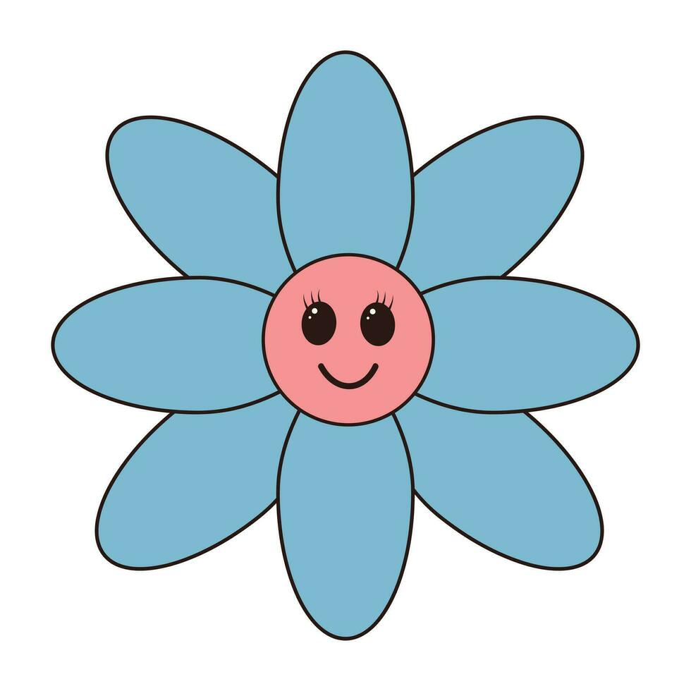 Retro groovy daisy flower character. . Linear color vector illustration