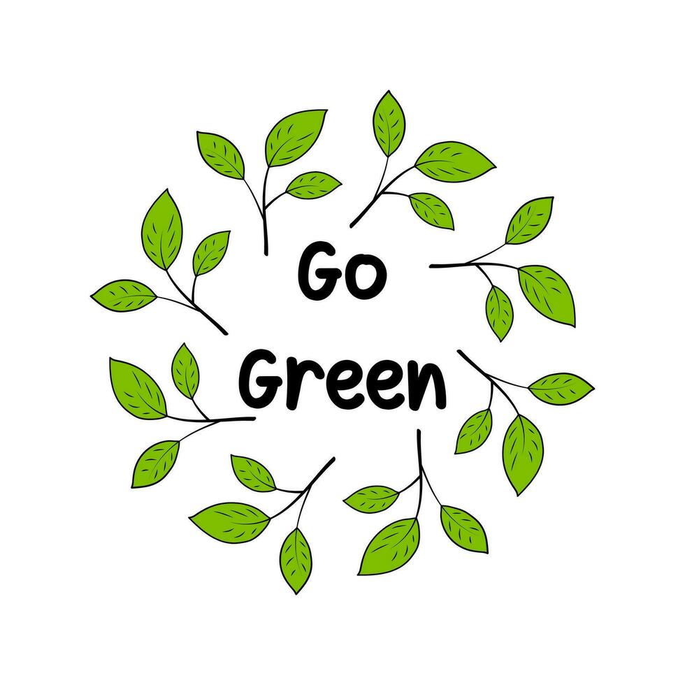 Green leaves in a circle icon. Eco Recycle symbol. Go green. Concept of ecology, zero waste and sustainability. vector