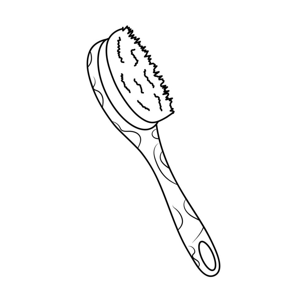 Wooden massage brush in doodle style. Zero waste, eco bamboo brush icon. vector