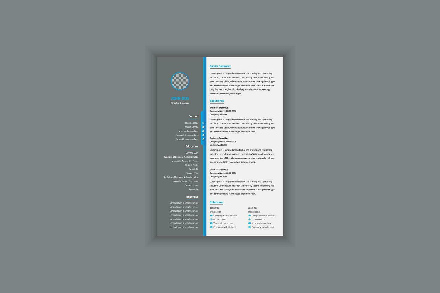 Minimal modern resume template design and blue black color combination, one page resume template vector