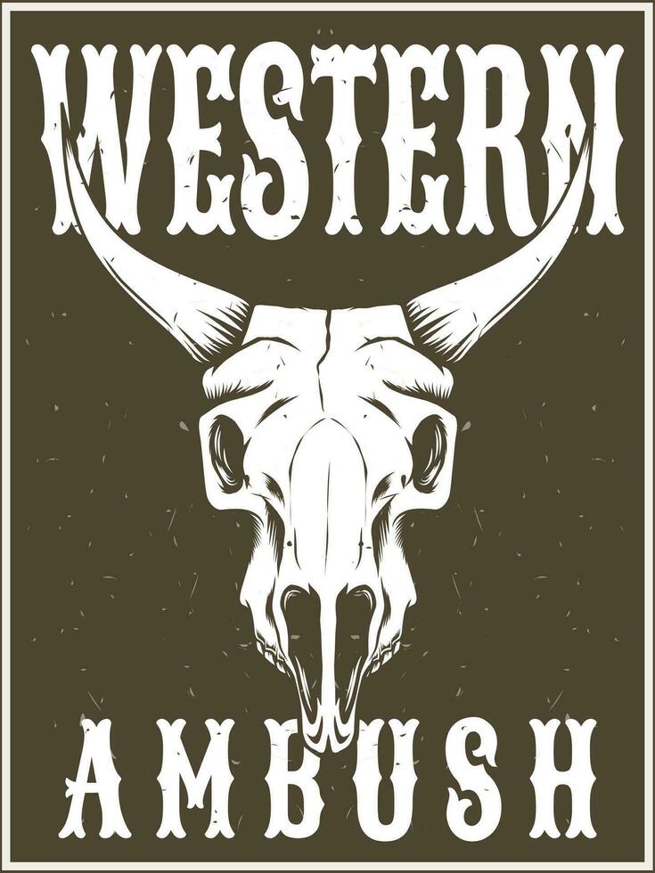 western poster with bull skull design vector
