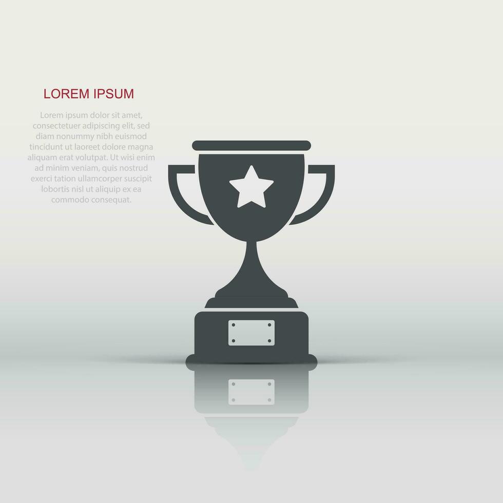 Trophy cup icon in flat style. Goblet prize vector illustration on isolated background. Award sign business concept.