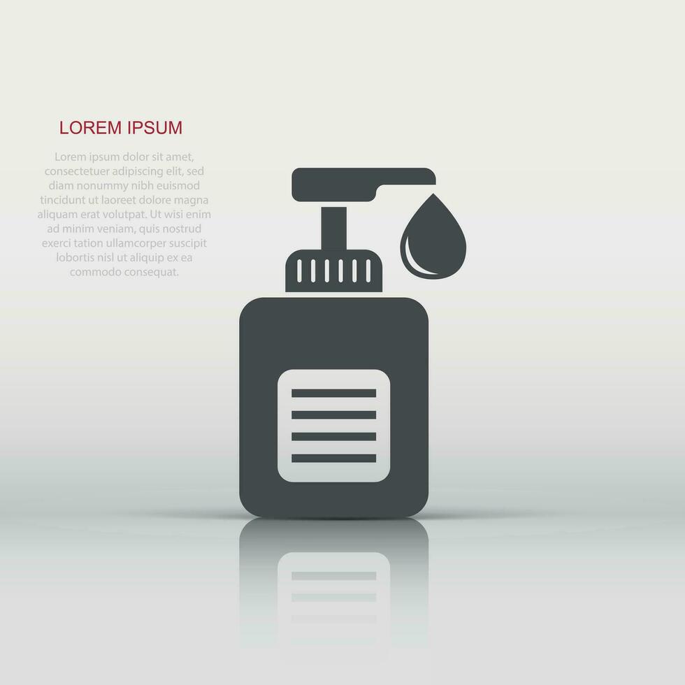 Hand sanitizer icon in flat style. Antiseptic bottle vector illustration on isolated background. Disinfect gel sign business concept.