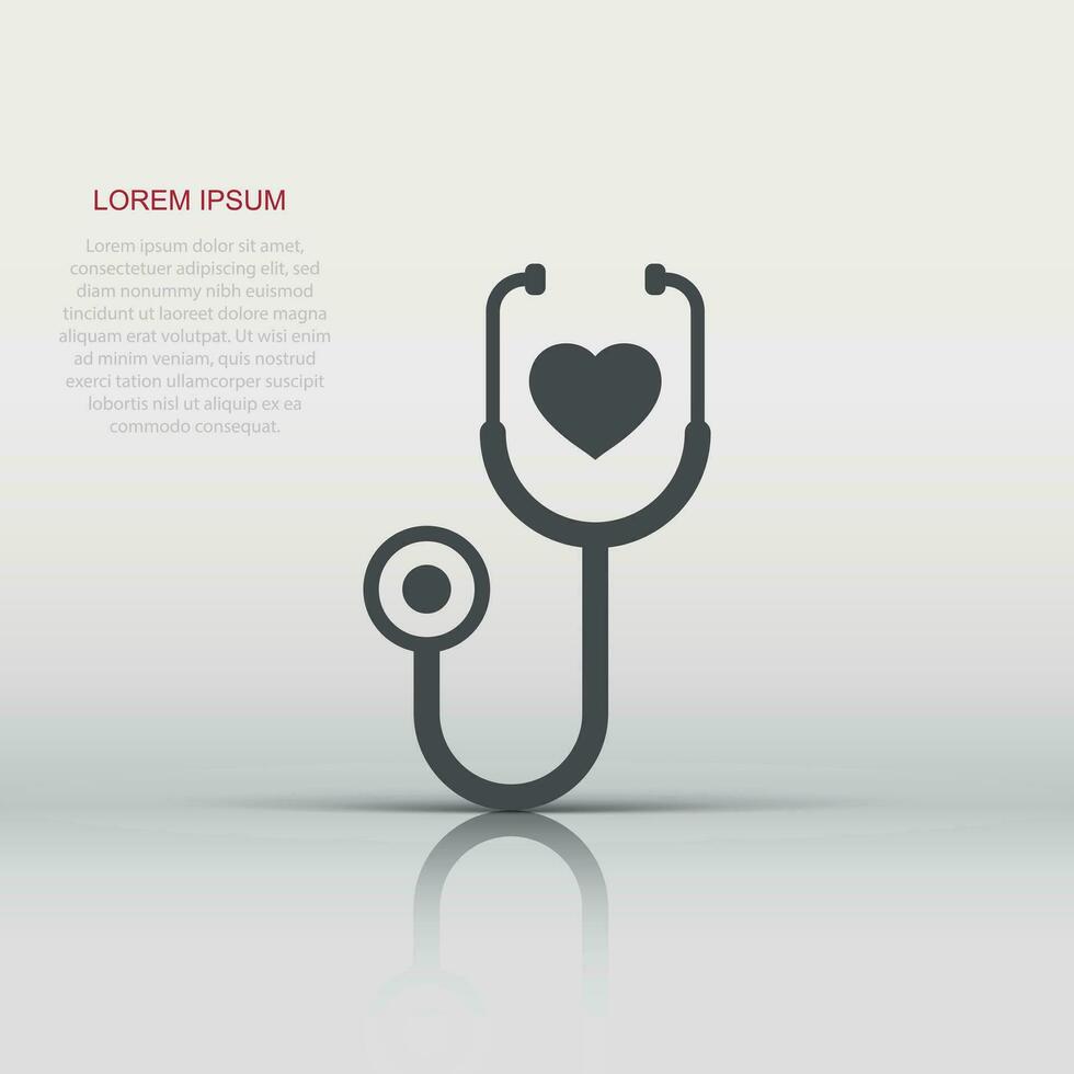 icono de estetoscopio en estilo plano. ilustración de vector de diagnóstico de corazón sobre fondo aislado. concepto de negocio de signo de medicina.