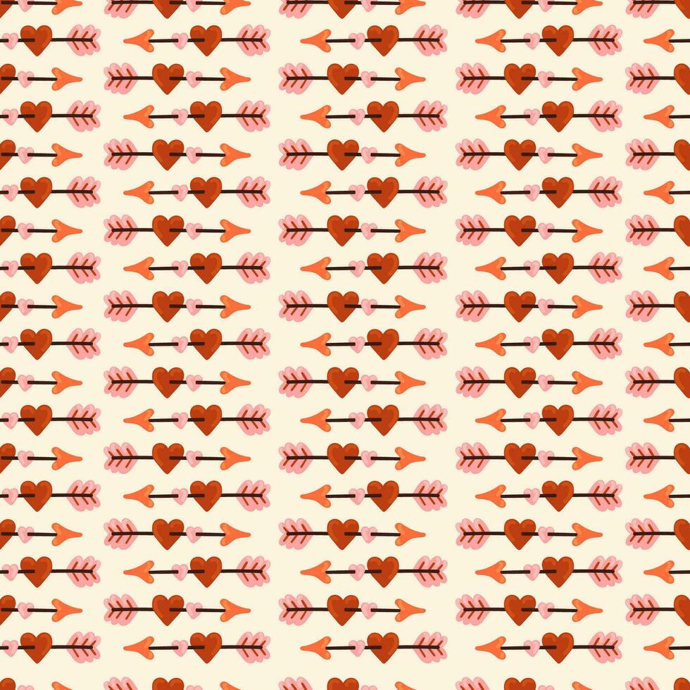 Cupid love bow and arrow pierces Couple of hearts vector seamless pattern. Love, Valentines day, Romantic texture background