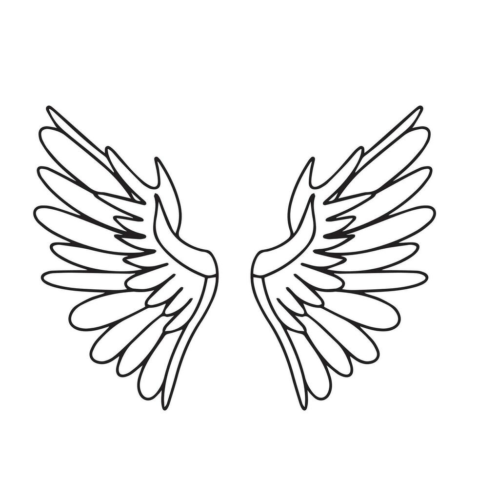 Wings in doodle style isolated on white background. Hand drawn angel wings. Vector illustration.