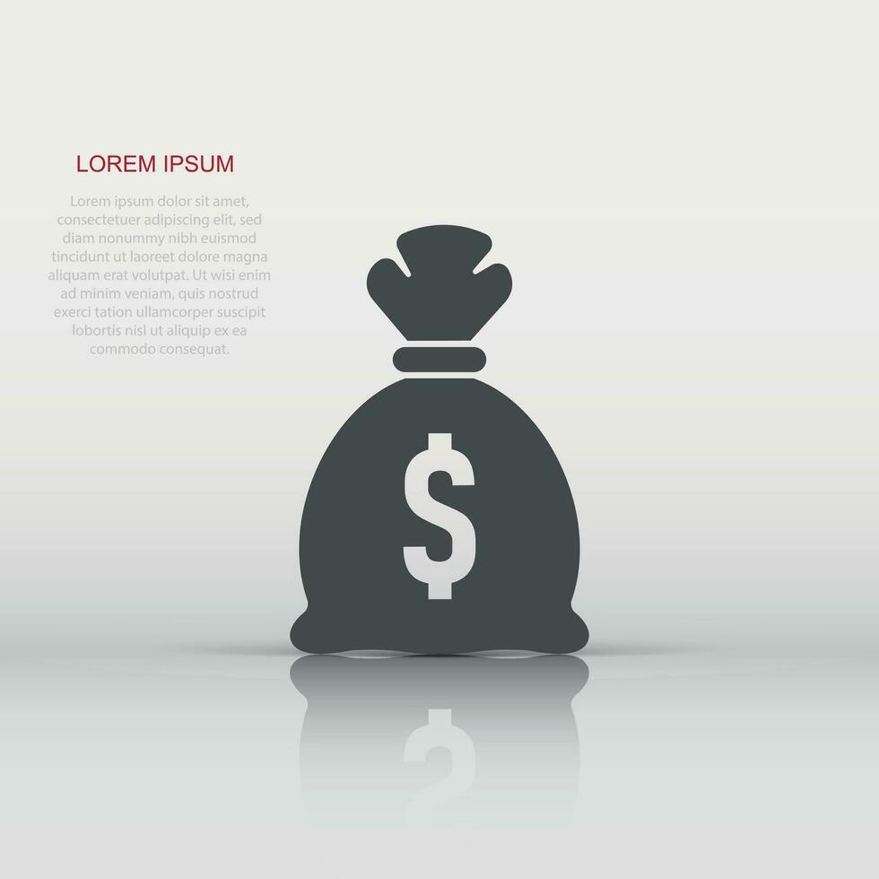 Money bag icon in flat style. Moneybag vector illustration on isolated background. Coin sack sign business concept.