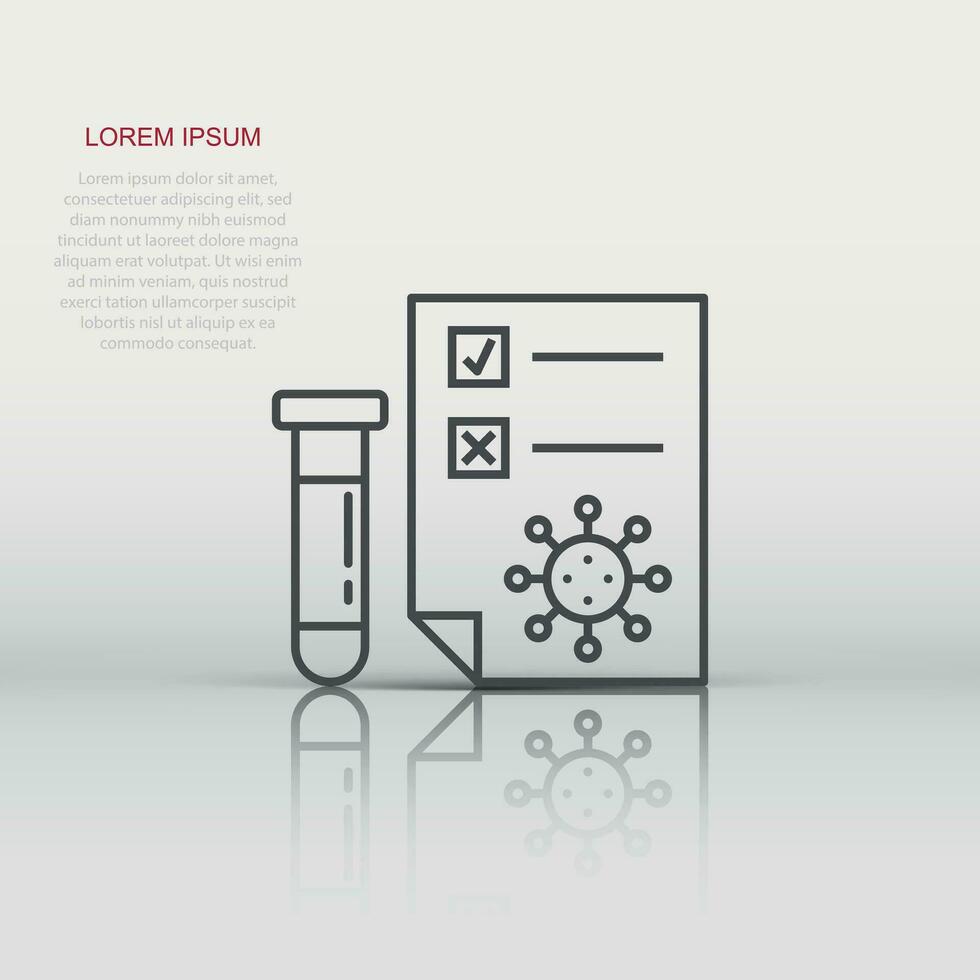 icono de prueba de coronavirus en estilo plano. covid-19 ilustración vectorial sobre fondo aislado. concepto de negocio de signos de diagnóstico médico. vector