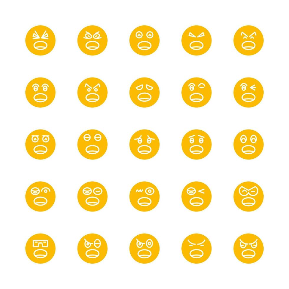 yellow face emoticon set vector