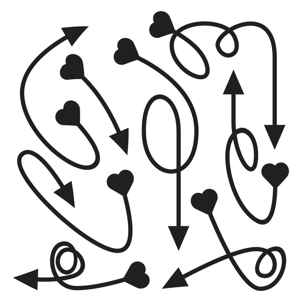 curved and doodle arrows heart tail vector set