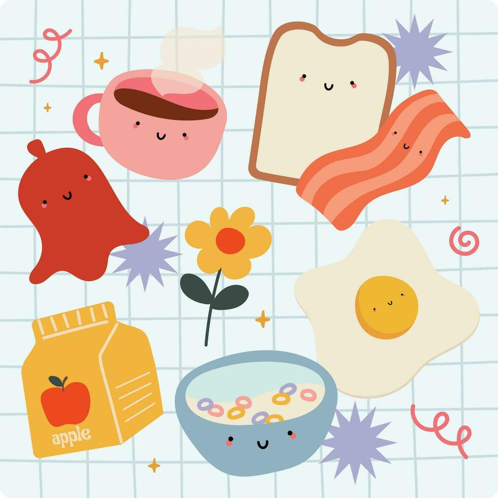 flat design vector cute colorful breakfast element design