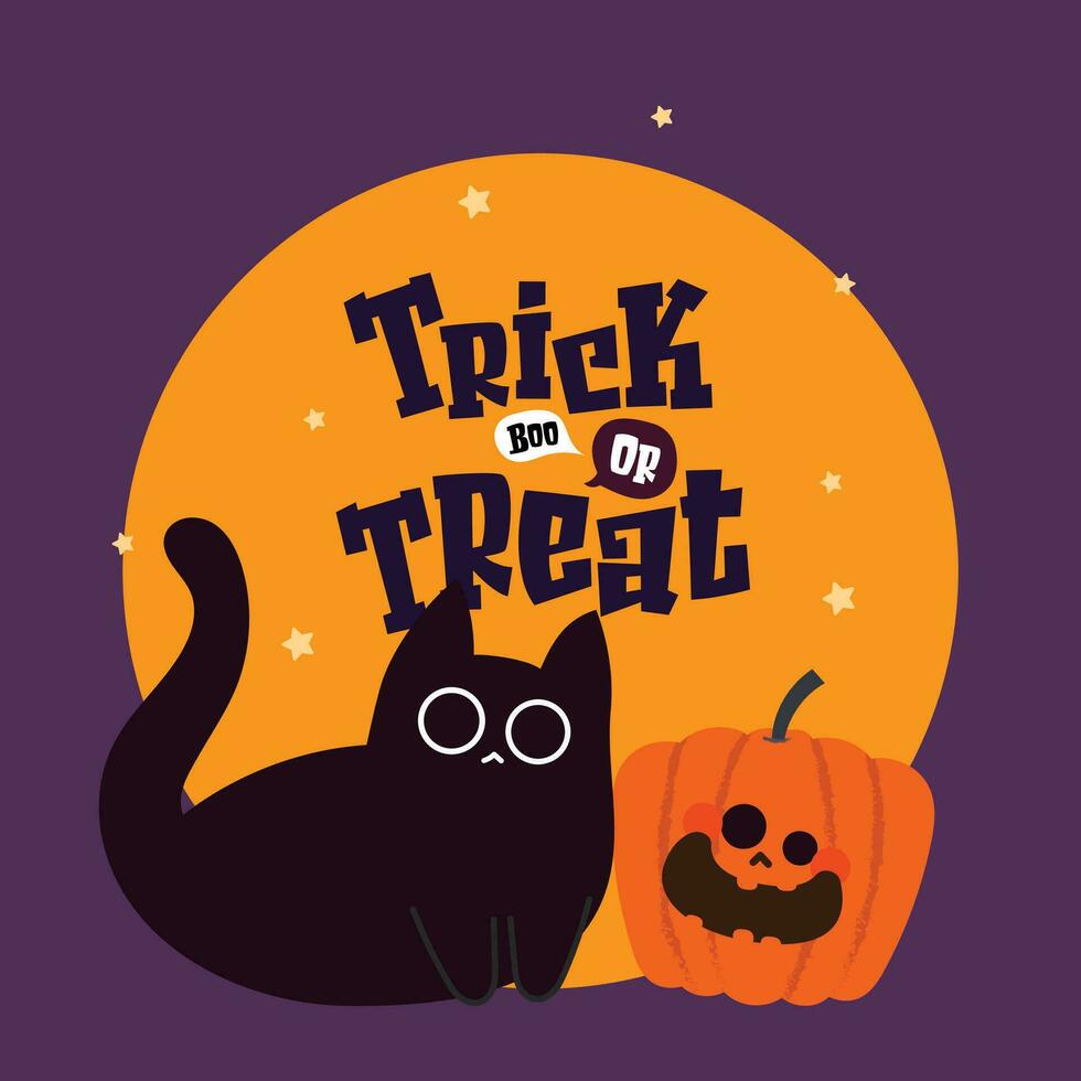 flat design vector cute cat pumpkin halloween trick or treat illustration