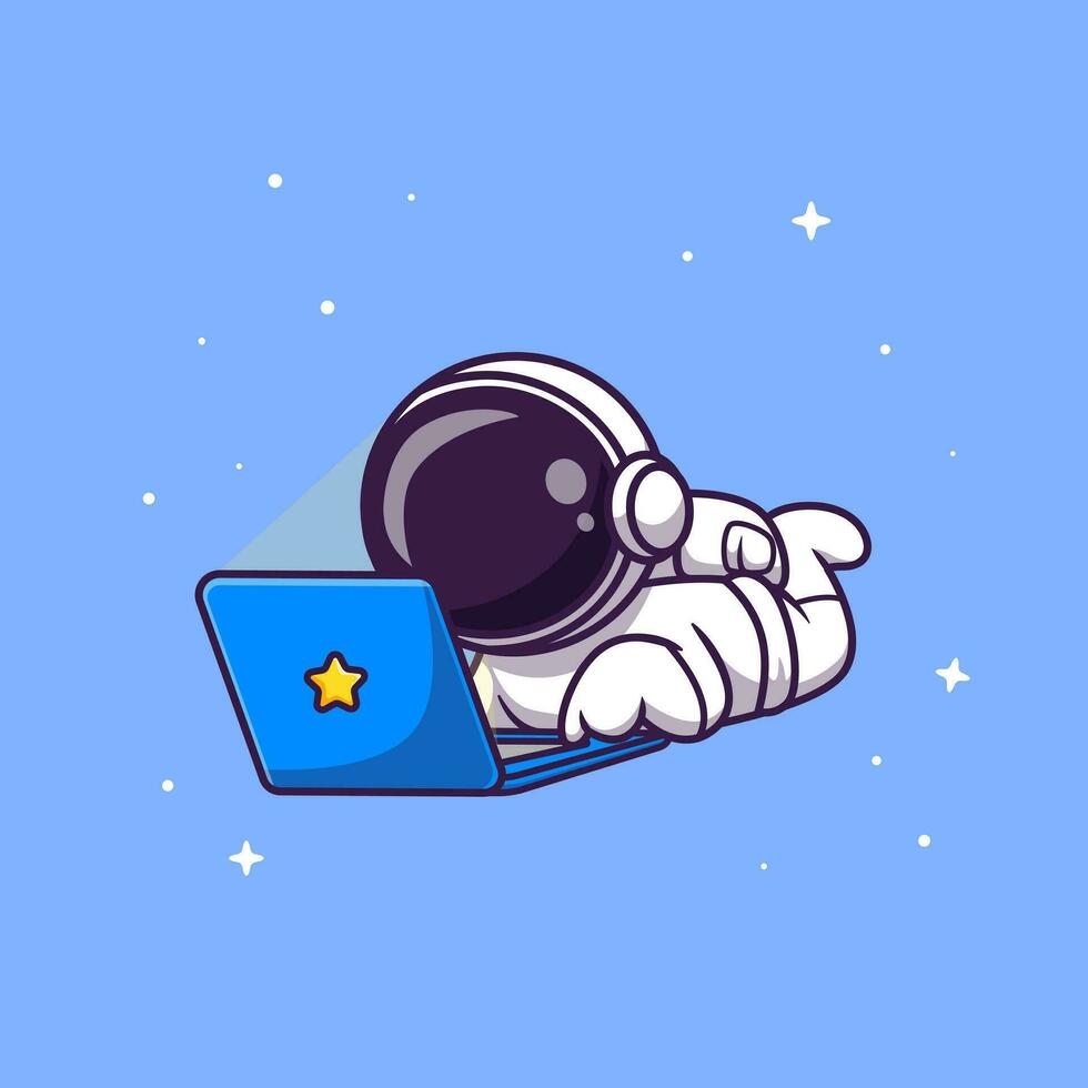 linda astronauta trabajando en ordenador portátil dibujos animados vector icono ilustración. Ciencias tecnología icono concepto aislado prima vector. plano dibujos animados estilo