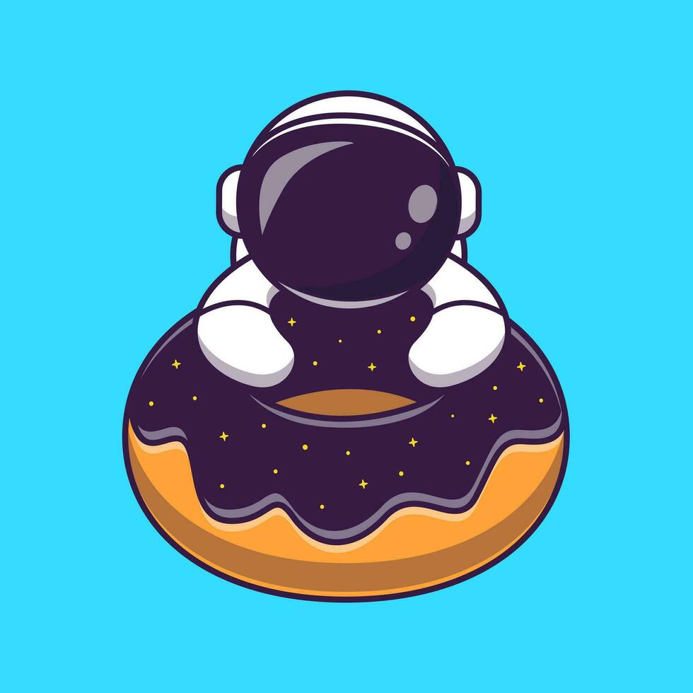 linda astronauta con rosquilla espacio dibujos animados vector icono ilustración. Ciencias comida icono concepto aislado prima vector. plano dibujos animados estilo