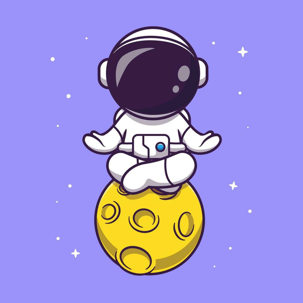 Cute Astronaut Meditation on Moon Cartoon Vector Icon  Illustration. Science Technology Icon Concept Isolated  Premium Vector. Flat Cartoon Style