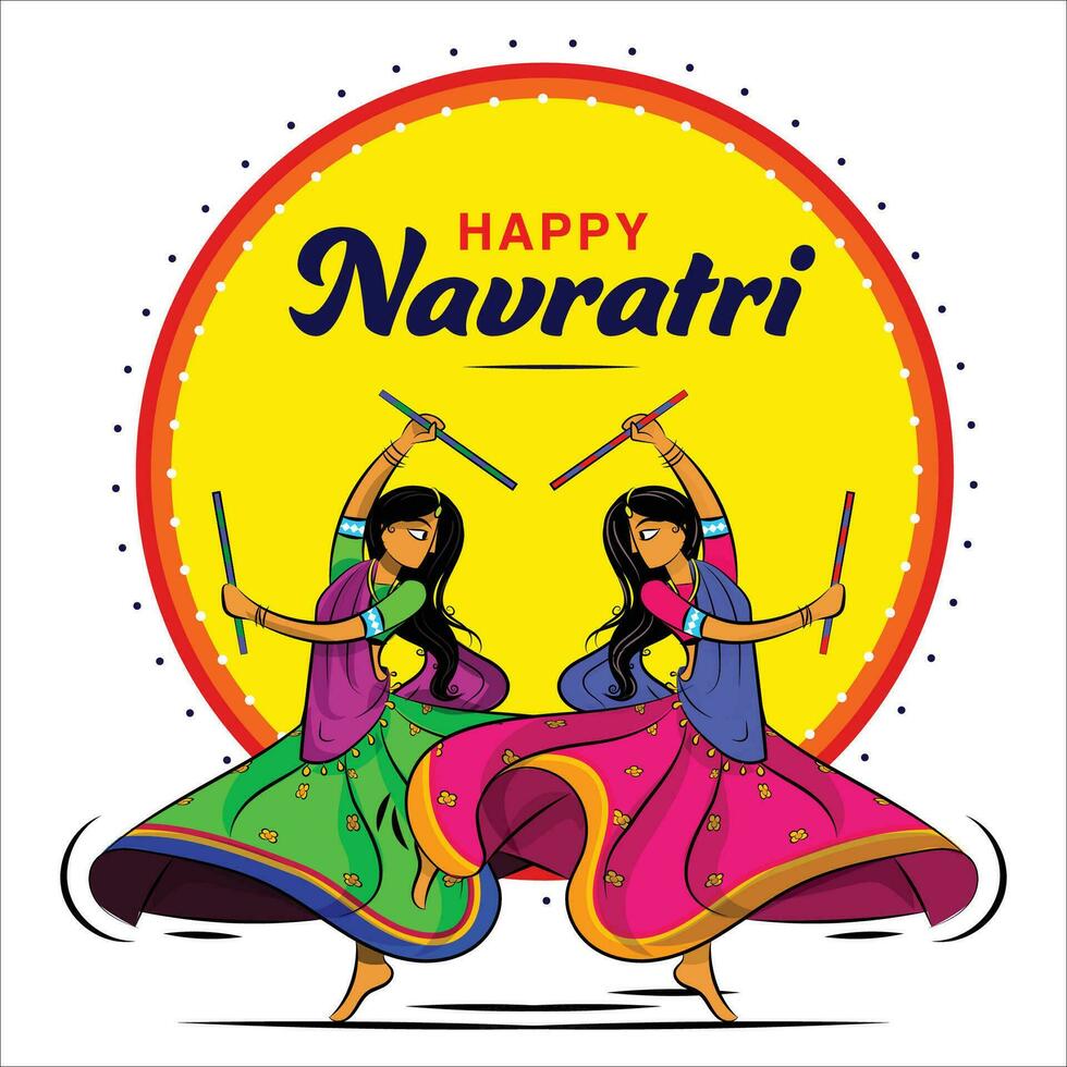 vector ilustración de personas jugando tradicional gente danza garba en dandiya noche celebrando navratri durante dussehra