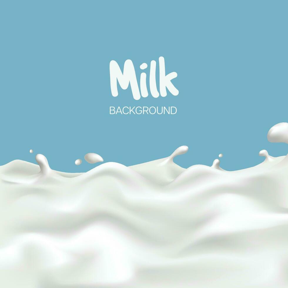 Milk splash isolated on blue background. 3d realistic yogurt wave background. vector