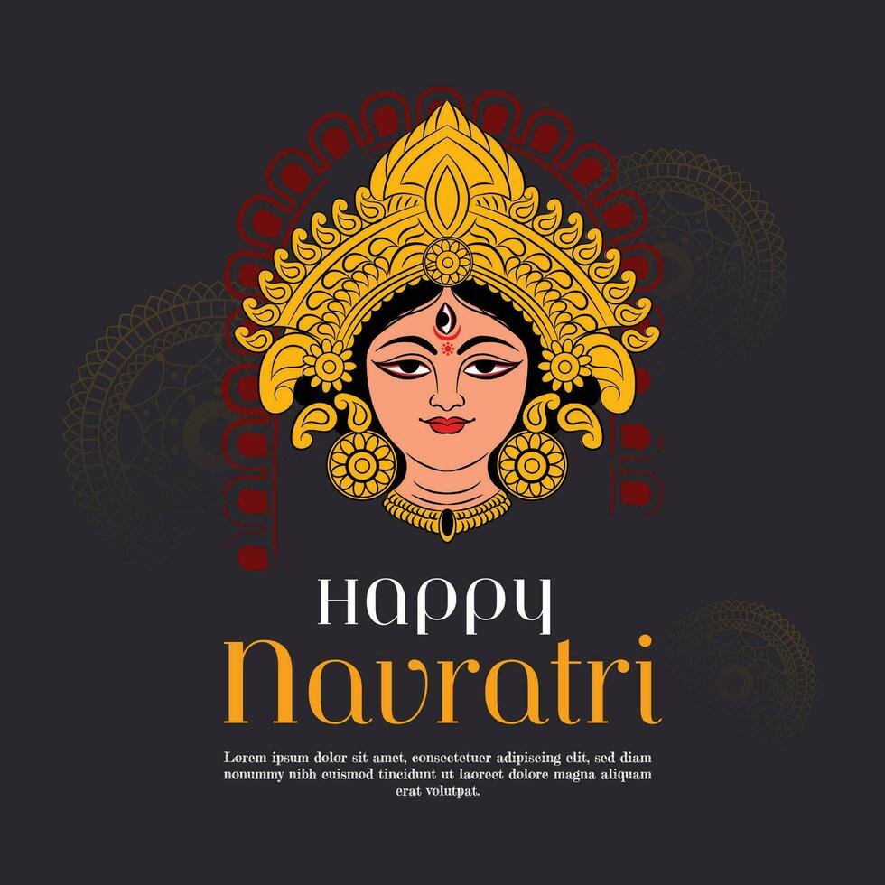 Creative Illustration of Goddess Durga Maa Face or Mnemonic for Celebration of Indian Religious Festival Happy Navratri, Durga Puja. vector