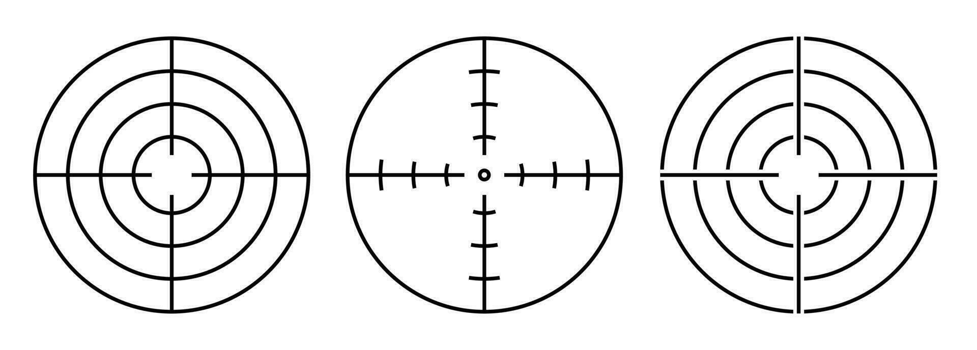 set of icons. Optical sights, target and aim in crosshair. Black and white vector