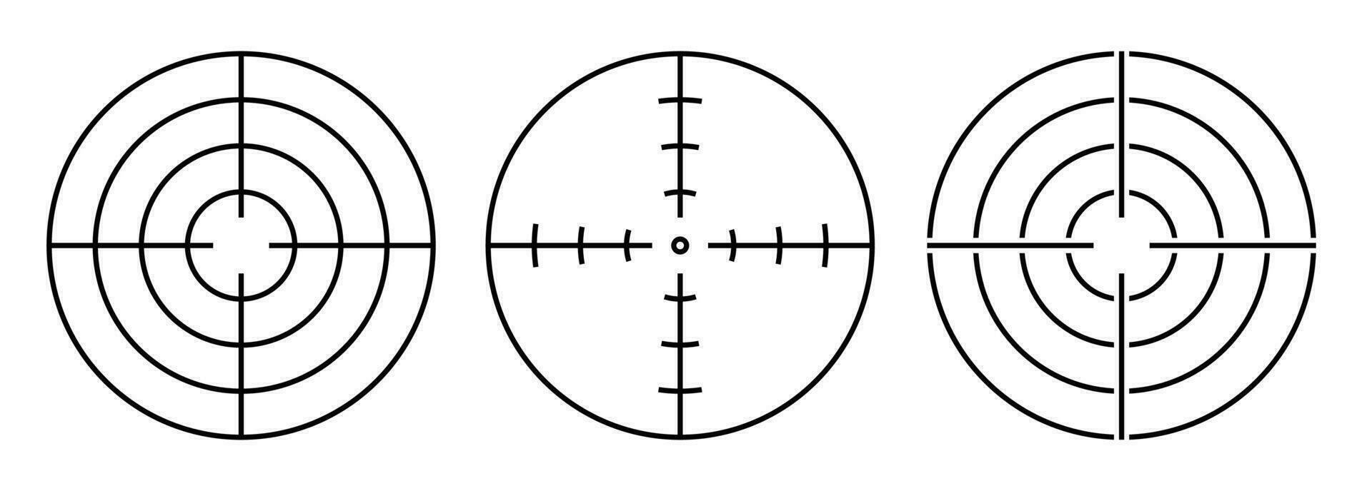 set of icons. Optical sights, target and aim in crosshair. Black and white vector