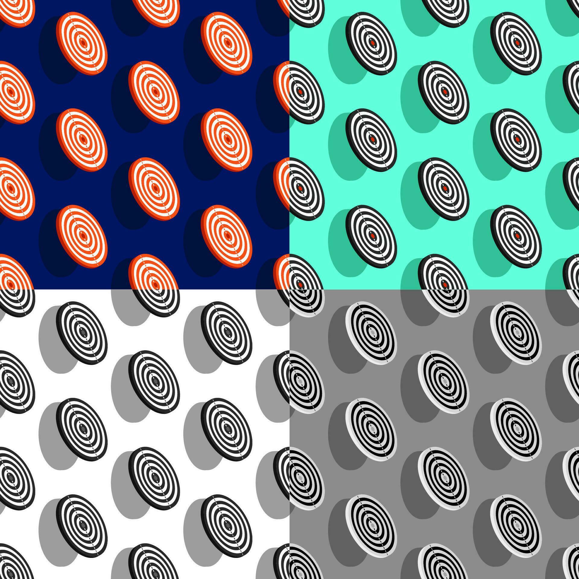 set of seamless patterns with sports target with red center. Black and
