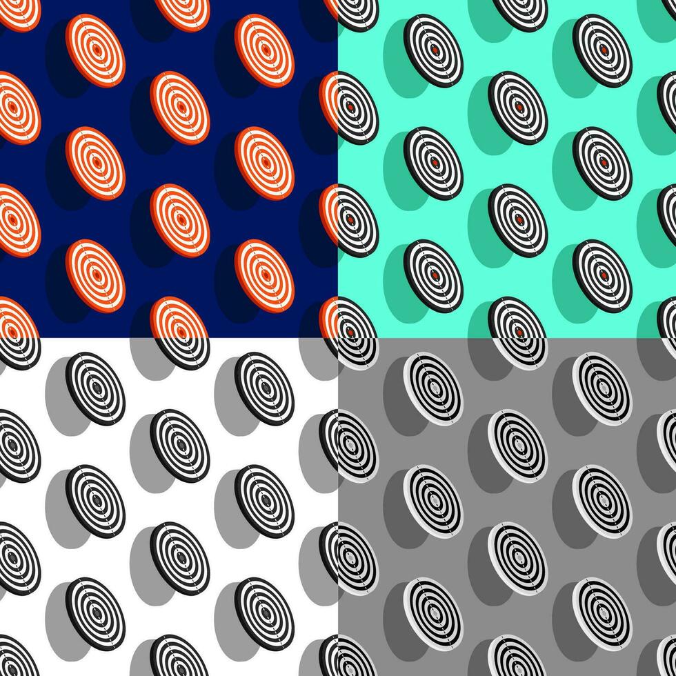 set of seamless patterns with sports target with red center. Black and white board target. Ornament for decoration and printing on fabric. Design element. Vector