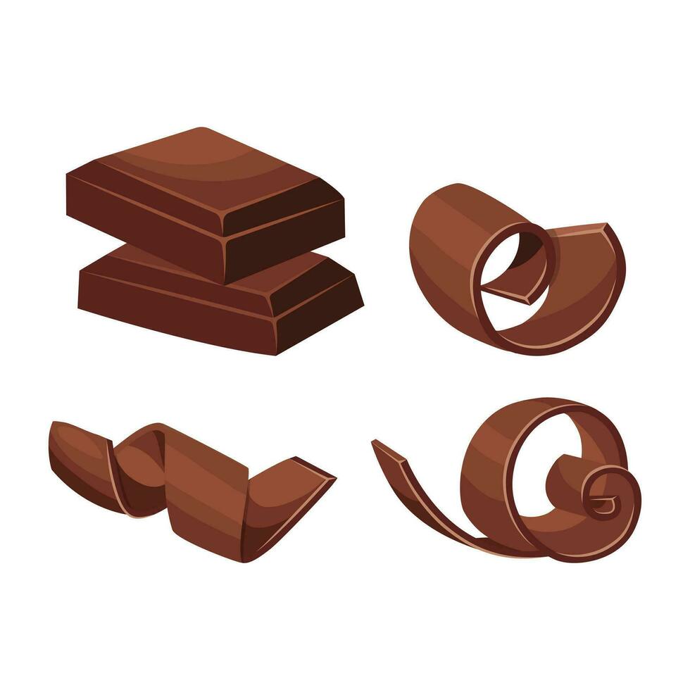 chocolate piezas y Leche chocolate chinos, virutas. vector ilustración.