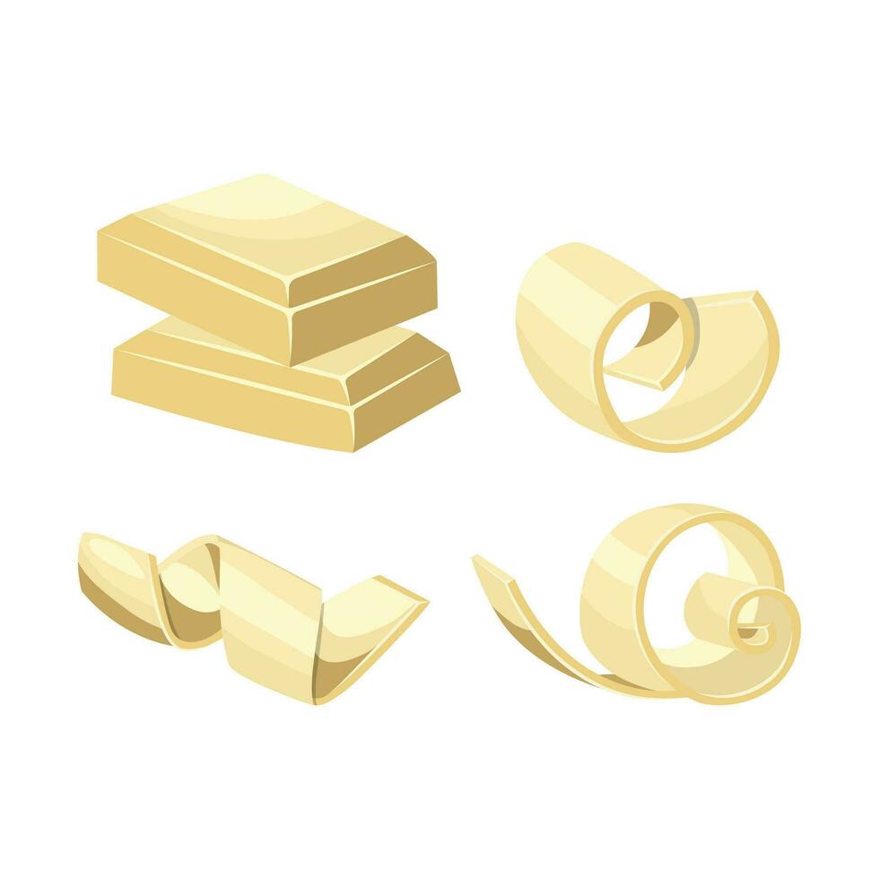 White chocolate and curls of white chocolate. Vector illustration.