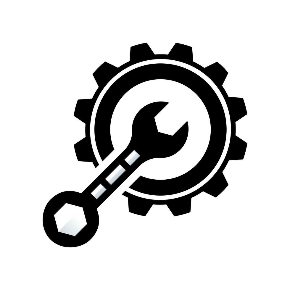 Wrench and Gear Cogwheel Icon Vector Flat Design