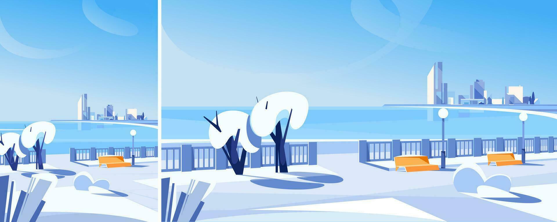 City embankment in winter season vector