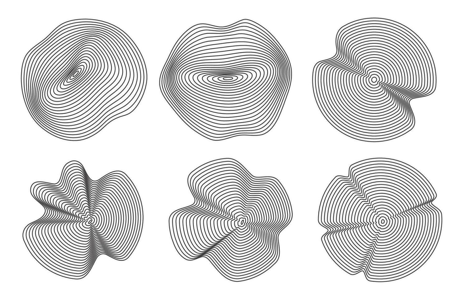 Organic tree rings pattern. Wooden topography circles. Abstract concentric lines. Rippled wavy shapes. Vector graphic.