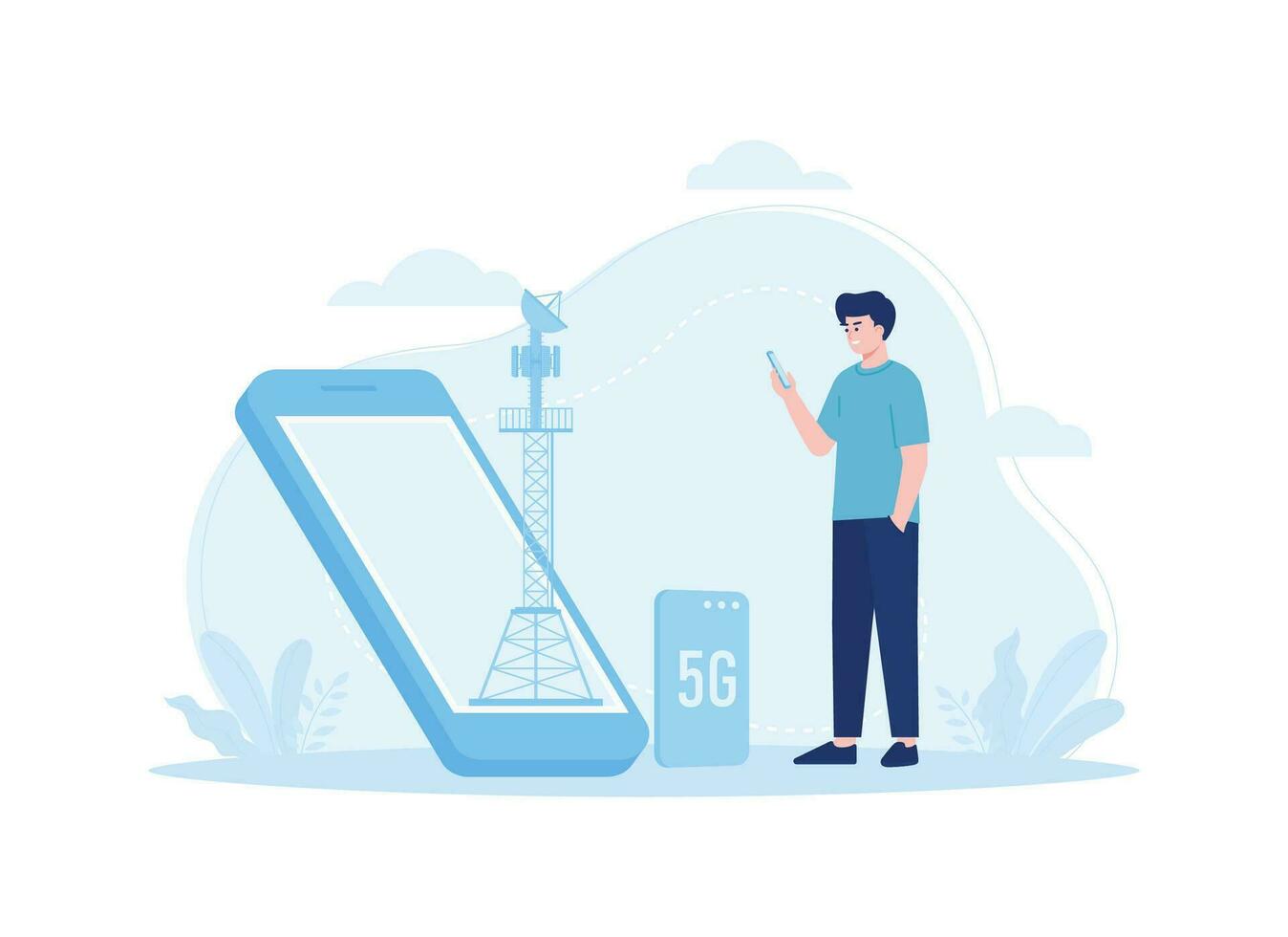 5G network towers concept flat illustration vector