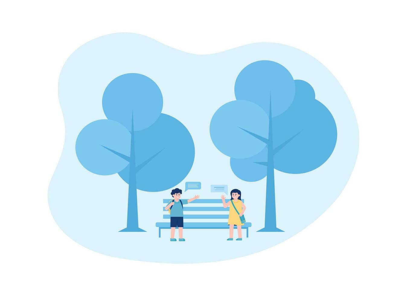 Two children are playing in the park concept flat illustration vector