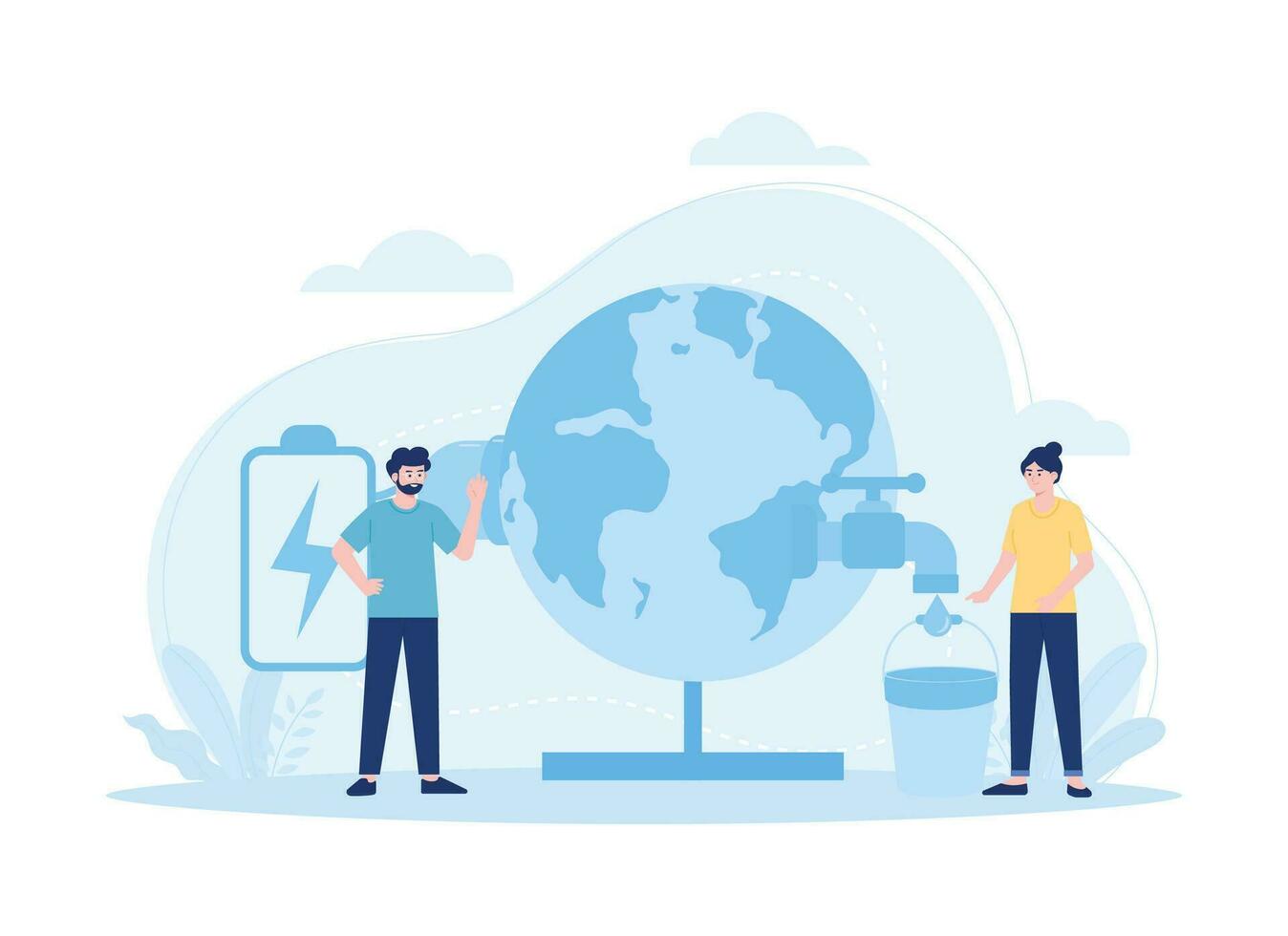 fill the earth with tap water concept flat illustration vector