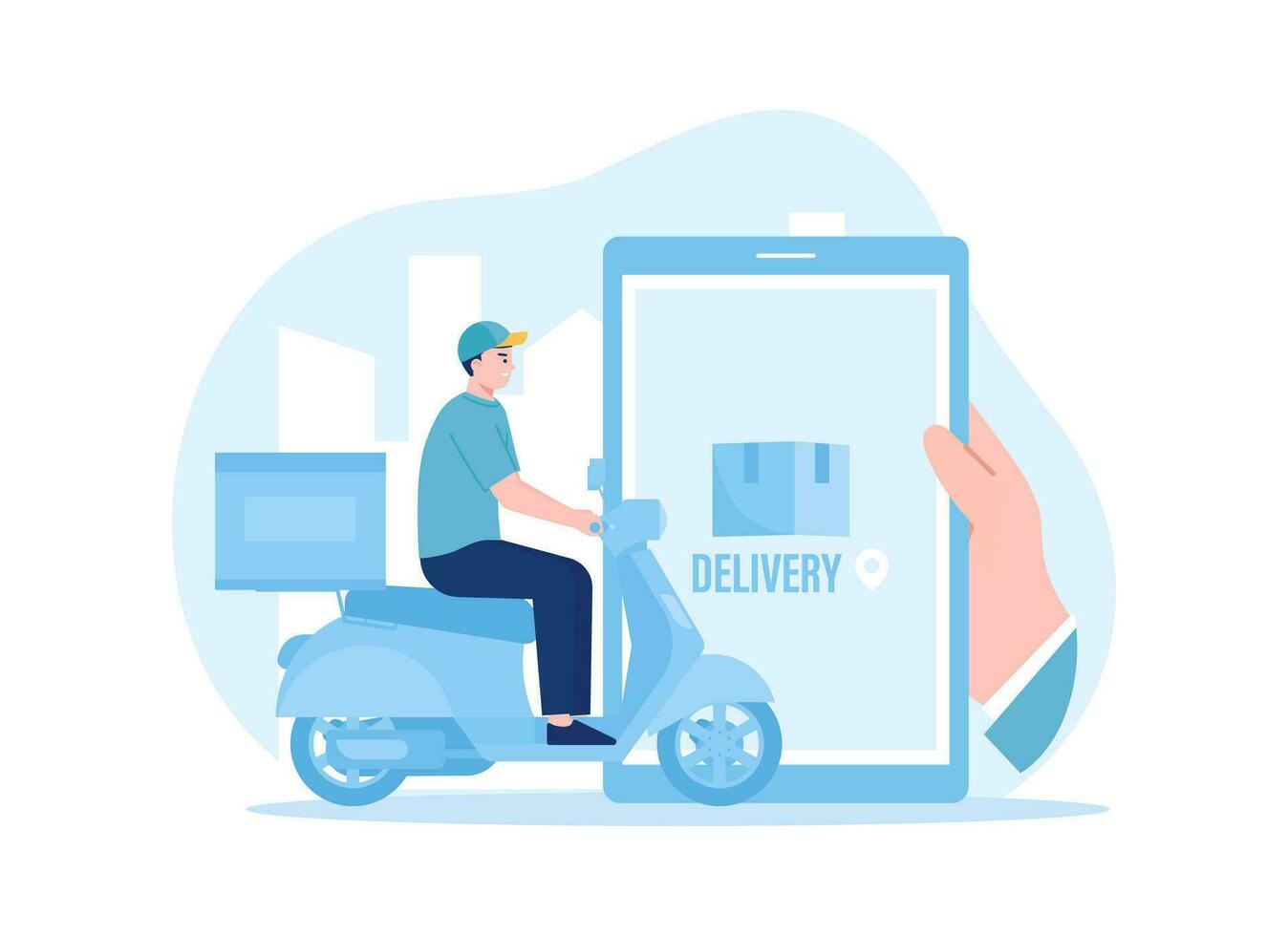 Couriers deliver orders using scooters, delivery service concept flat illustration vector