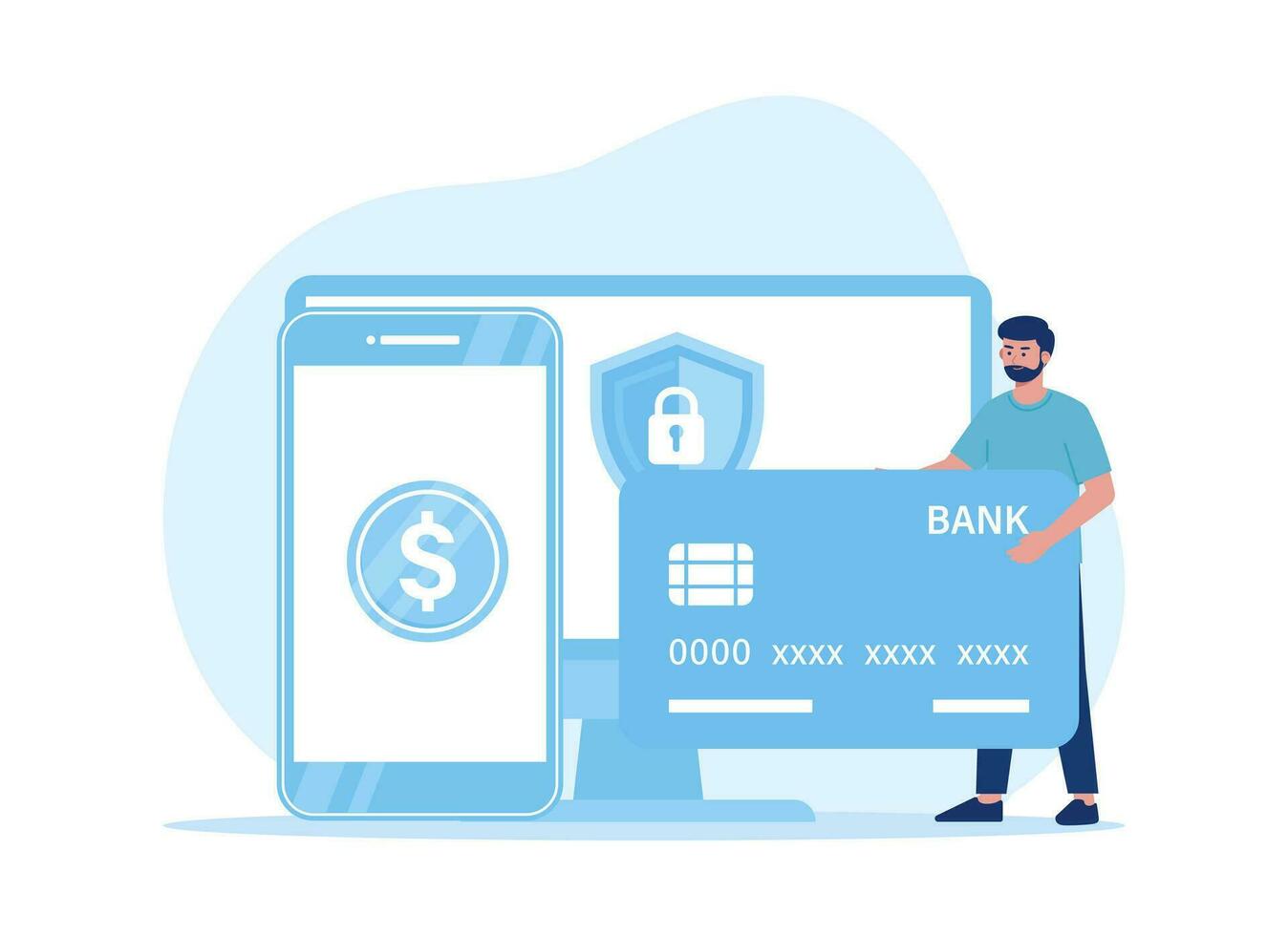 Secured online payment concept flat illustration vector