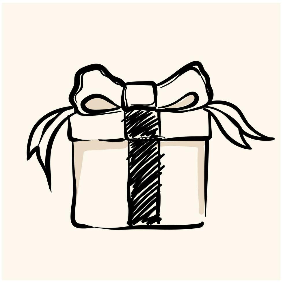 Gift box icon in doodle sketch lines. Holiday Christmas birthday party present surprise vector