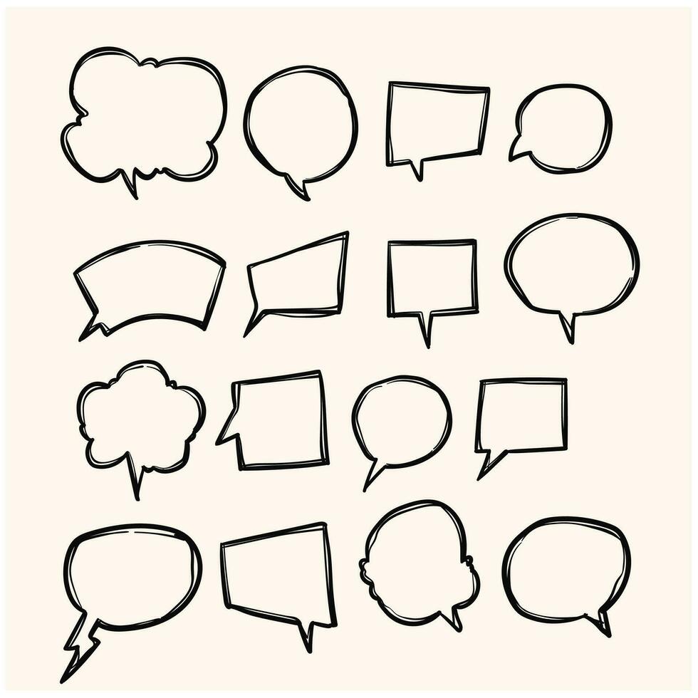 Set of Speech Bubble Hand drawn doodle Sketch line vector scribble